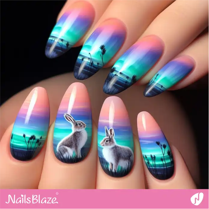 French Aurora Nails with Snowshoe Hare | Polar Wonders Nails - NB3121